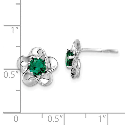 Sterlingsilber Rhodiniert Blumen Erzeugt Smaragd Ohrstecker