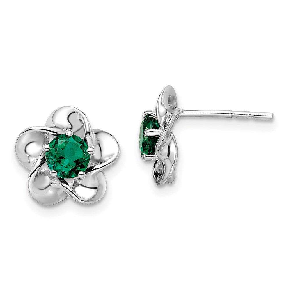 Sterlingsilber Rhodiniert Blumen Erzeugt Smaragd Ohrstecker