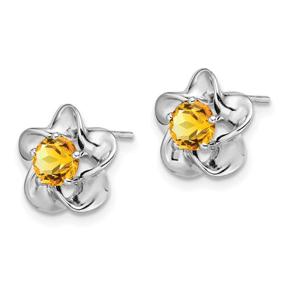 Sterlingsilber Rhodiniert Blumen Citrin Ohrstecker
