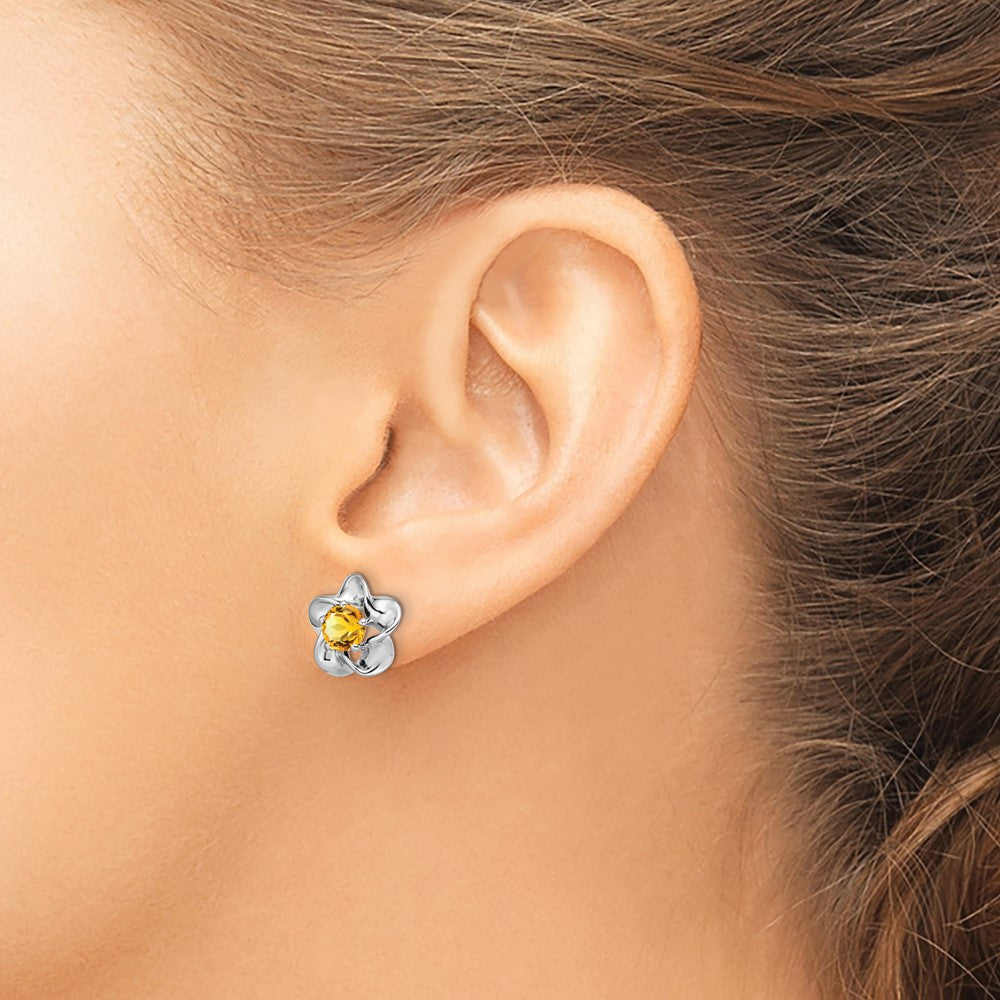 Sterlingsilber Rhodiniert Blumen Citrin Ohrstecker