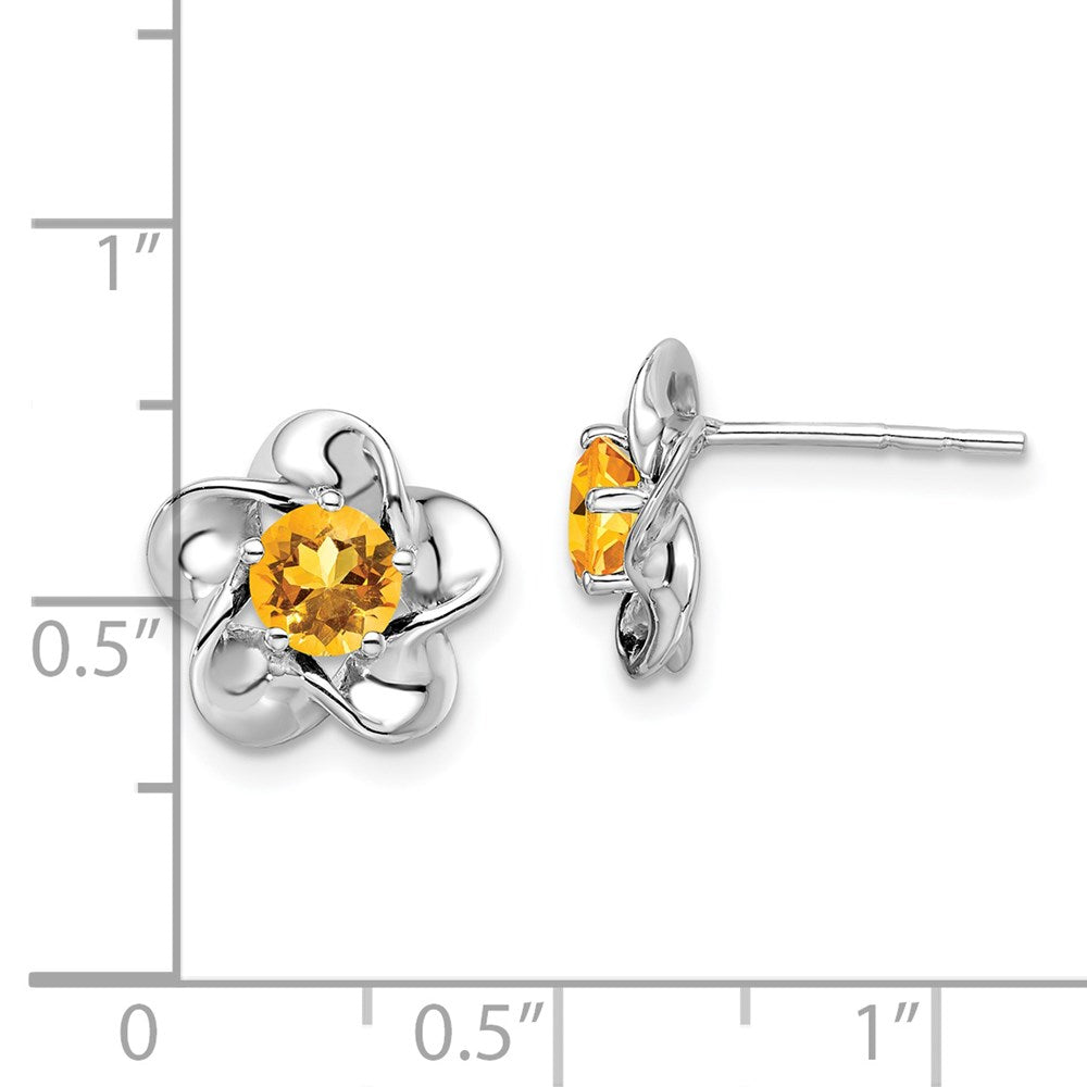 Sterlingsilber Rhodiniert Blumen Citrin Ohrstecker