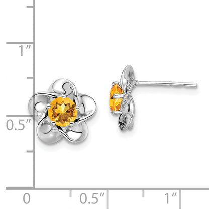 Sterlingsilber Rhodiniert Blumen Citrin Ohrstecker