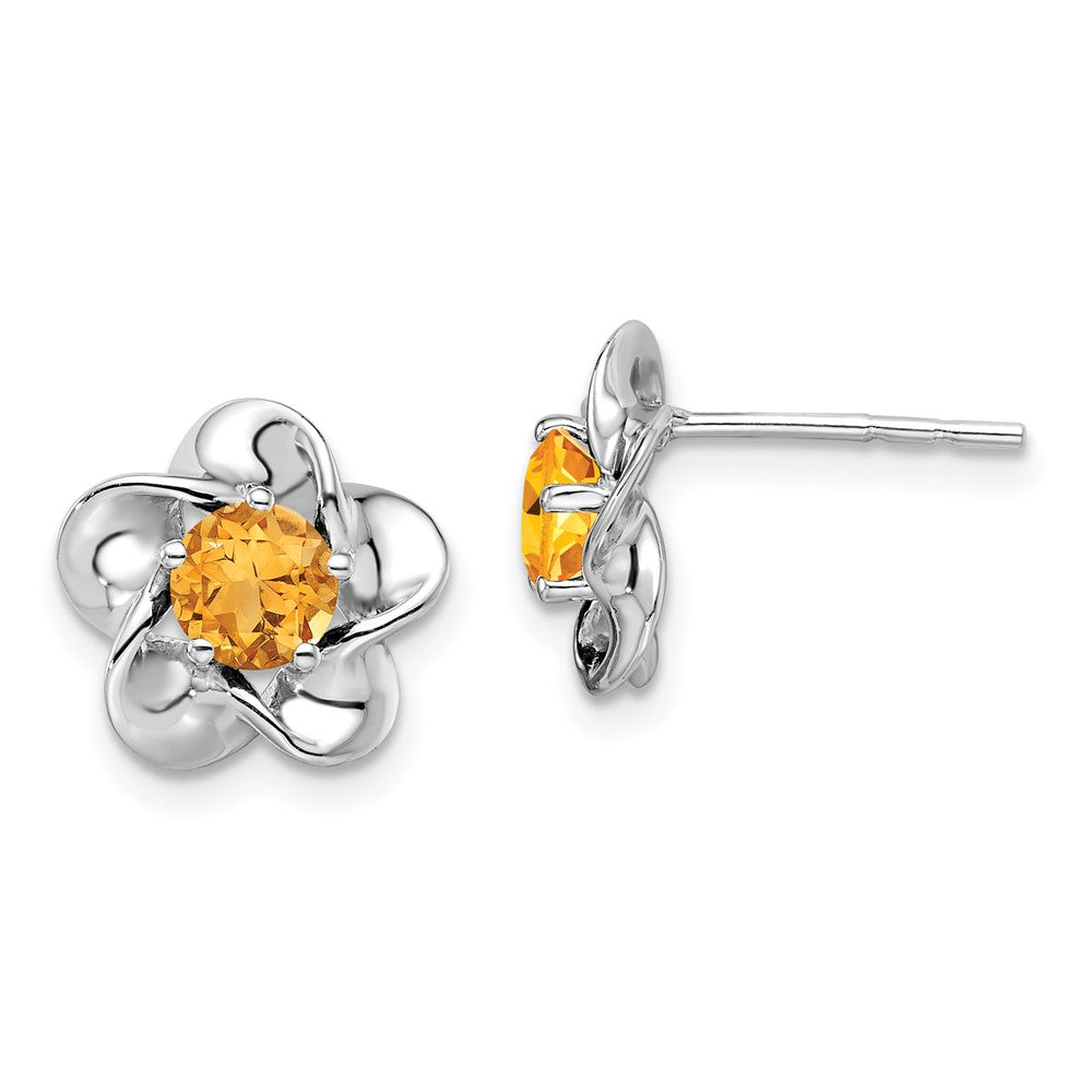 Sterlingsilber Rhodiniert Blumen Citrin Ohrstecker