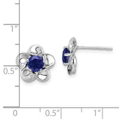 Sterlingsilber Rhodiniert Blumen Erzeugt Saphir Ohrstecker