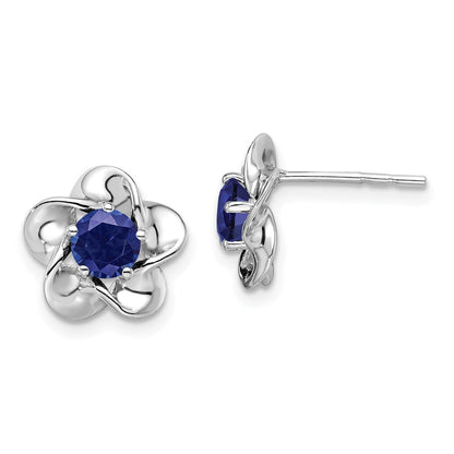 Sterlingsilber Rhodiniert Blumen Erzeugt Saphir Ohrstecker