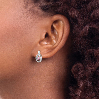 Sterlingsilber Rhodium Rosa Zirkonia Geburtsstein Lebhaft Ohrringe