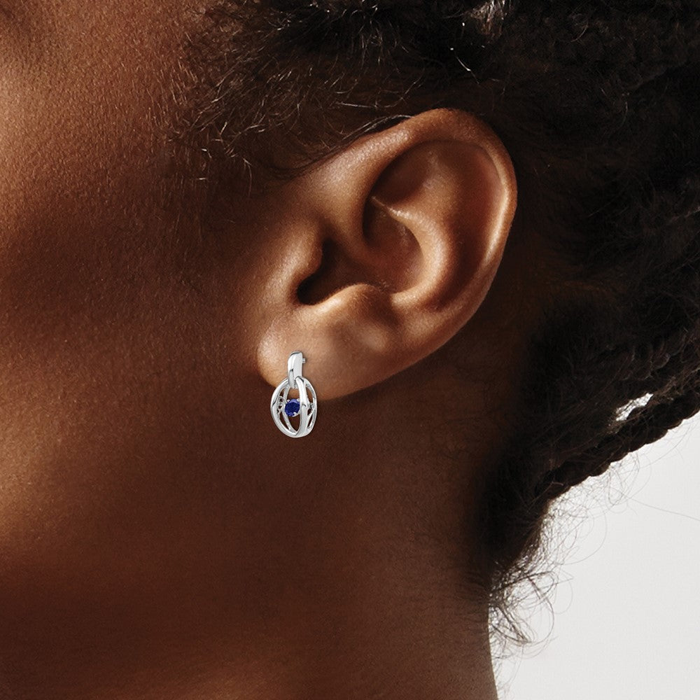 Sterlingsilber Rhodium Erzeugt Blau Saphir Geburtsstein Lebhaft Ohrringe