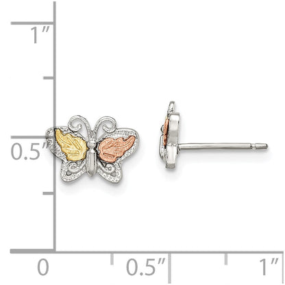 Sterlingsilber Landstrom Mt. Rushmore Schwarz Hills 12K Gold Akzente Schmetterling Stecker Ohrstecker