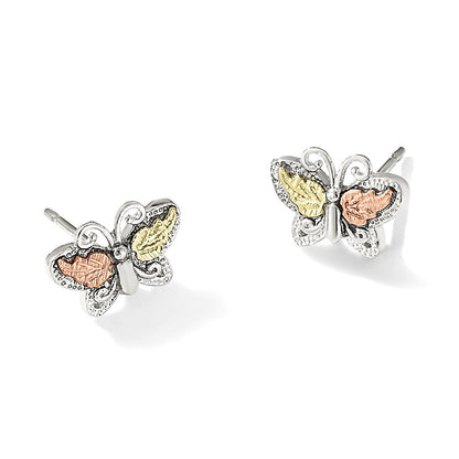 Sterlingsilber Landstrom Mt. Rushmore Schwarz Hills 12K Gold Akzente Schmetterling Stecker Ohrstecker