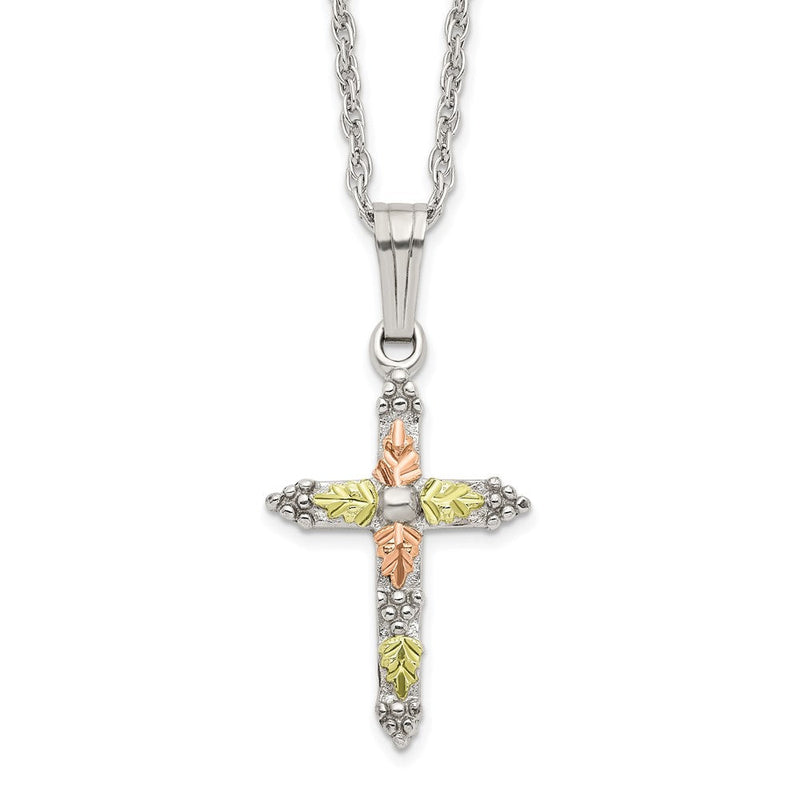 Sterlingsilber Landstrom Mt. Rushmore Schwarz Hills 12K Gold Akzente Kreuz 18 Zoll Federring Verschluss Halskette