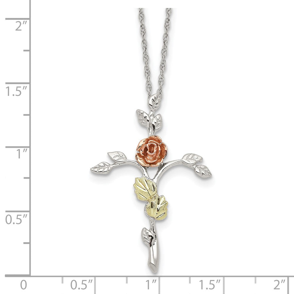 Sterlingsilber Landstrom Mt. Rushmore Schwarz Hills 12K Gold Akzente Blumen Kreuz 18 Zoll Federring Verschluss Halskette
