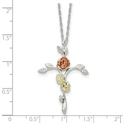Sterlingsilber Landstrom Mt. Rushmore Schwarz Hills 12K Gold Akzente Blumen Kreuz 18 Zoll Federring Verschluss Halskette