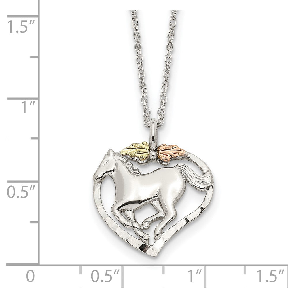 Sterlingsilber Landstrom Mt. Rushmore Schwarz Hills 12K Gold Akzente Pferd Within Herz 18 Zoll Federring Verschluss Halskette