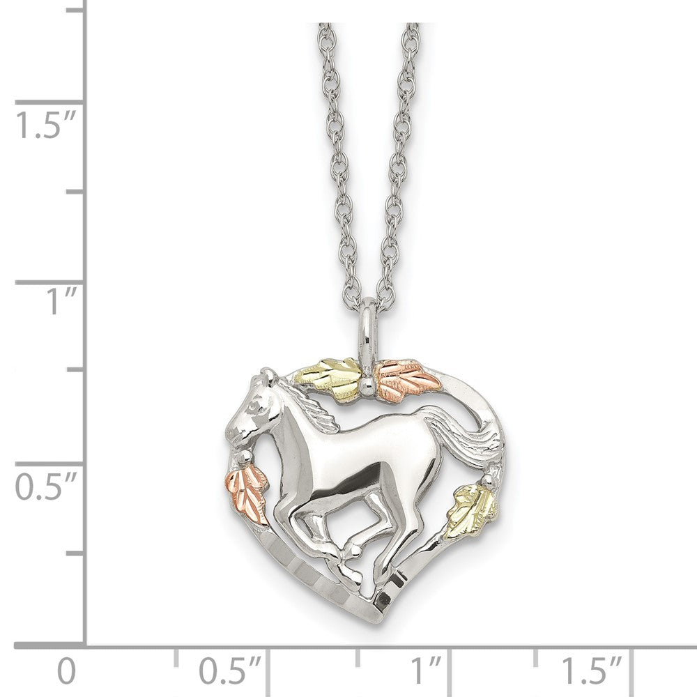 Sterlingsilber Landstrom Mt. Rushmore Schwarz Hills 12K Gold Akzente Pferd Within Herz 18 Zoll Federring Verschluss Halskette