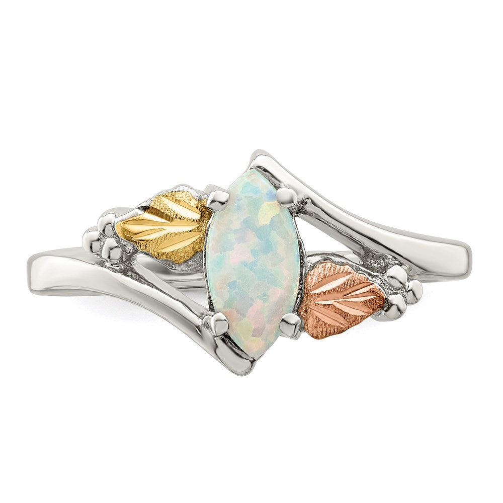 Sterlingsilber Landstrom Mt. Rushmore Schwarz Hills 12K Gold Akzente Im Labor Erzeugt Opal Ring