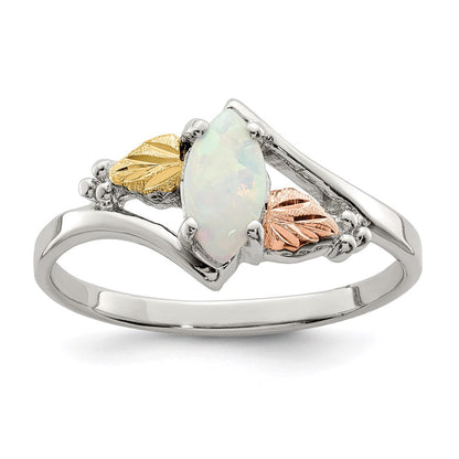 Sterlingsilber Landstrom Mt. Rushmore Schwarz Hills 12K Gold Akzente Im Labor Erzeugt Opal Ring