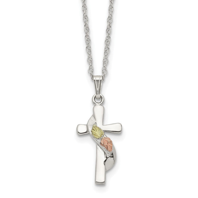 Sterlingsilber Landstrom Mt. Rushmore Schwarz Hills 12K Gold Akzente Kreuz 18 Zoll Federring Verschluss Halskette