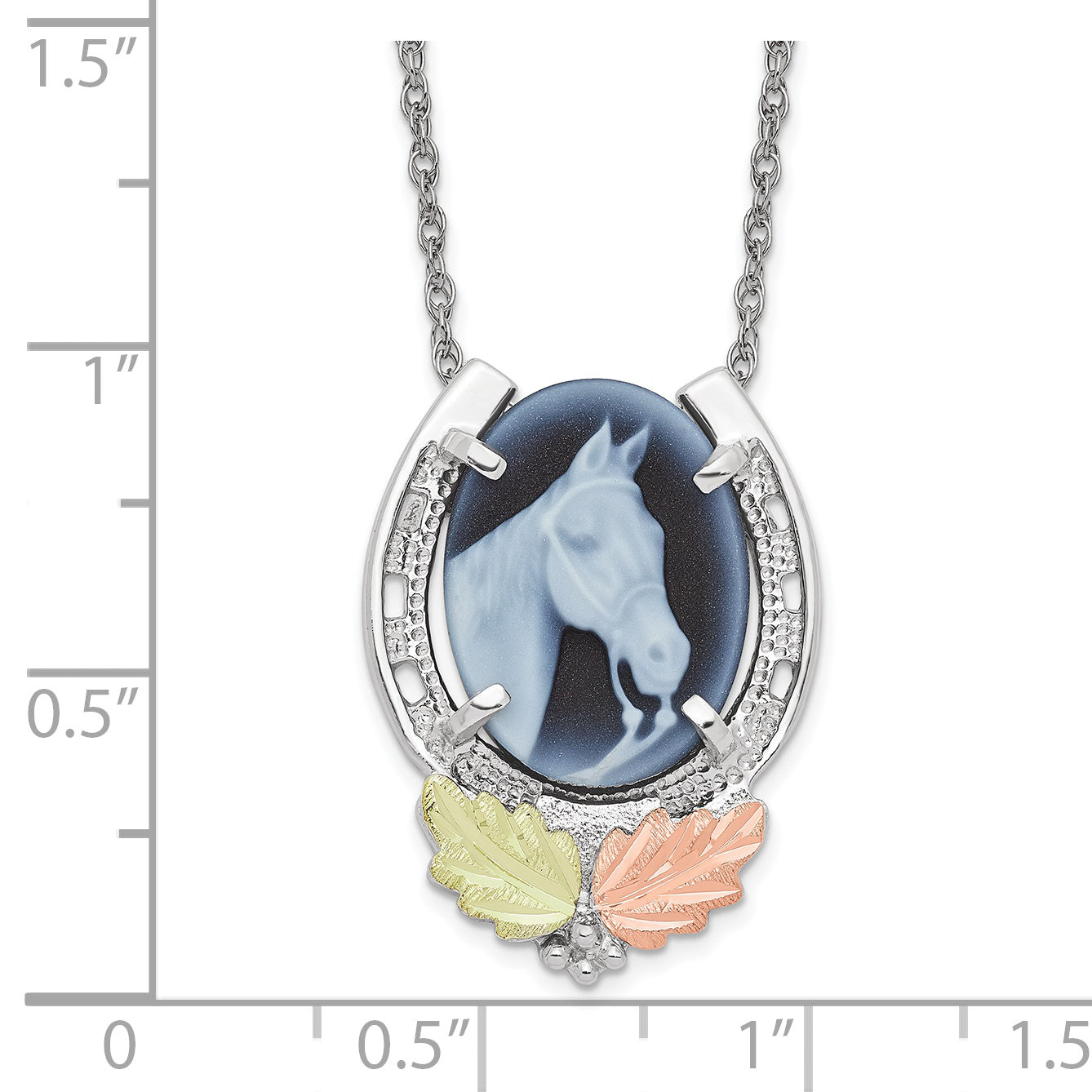 Sterlingsilber Landstrom Mt. Rushmore Schwarz Hills 12K Gold Akzente Hufeisen mit Pferd Kopf Blau Cameo 18 Zoll Federring Verschluss Halskette