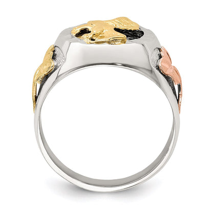 Sterlingsilber Landstrom Mt. Rushmore Schwarz Hills 12K Gold Akzente Antikisiert Adler Ring
