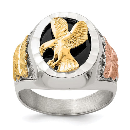 Sterlingsilber Landstrom Mt. Rushmore Schwarz Hills 12K Gold Akzente Antikisiert Adler Ring