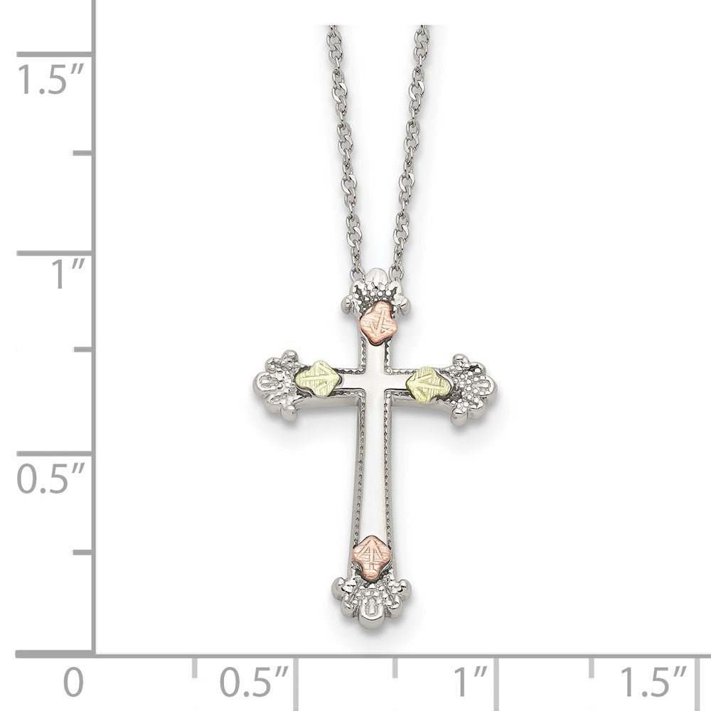 Sterlingsilber Landstrom Mt. Rushmore Schwarz Hills 12K Gold Akzente Kreuz 18 Zoll Federring Verschluss Halskette