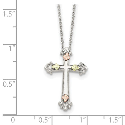 Sterlingsilber Landstrom Mt. Rushmore Schwarz Hills 12K Gold Akzente Kreuz 18 Zoll Federring Verschluss Halskette