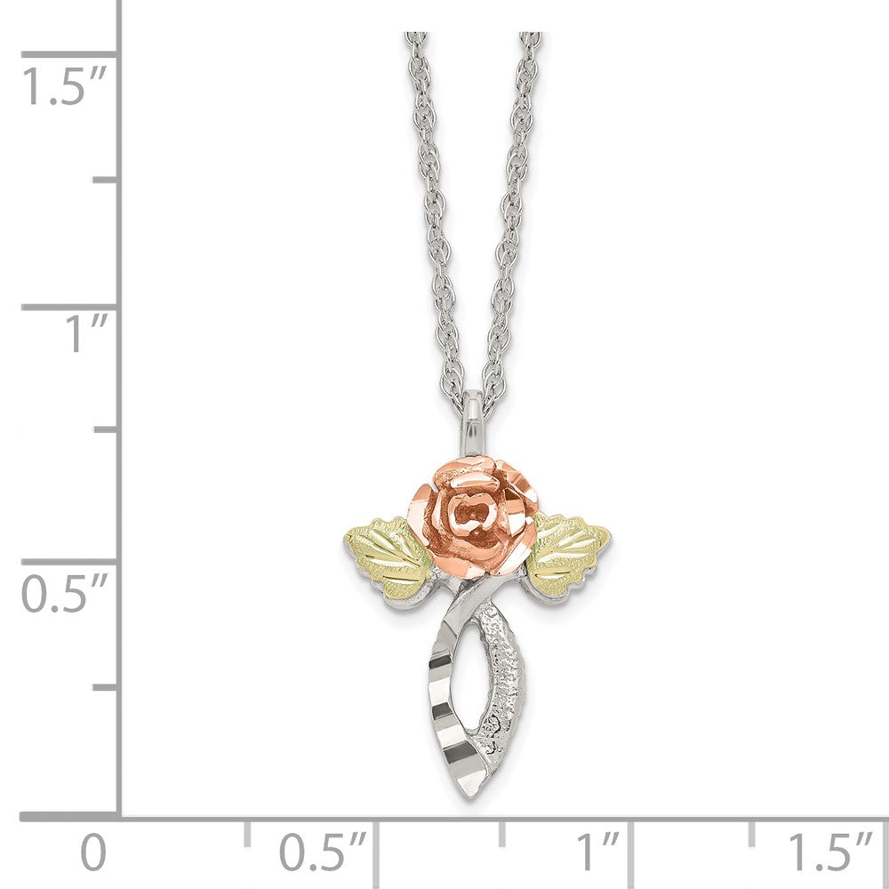 Sterlingsilber Landstrom Mt. Rushmore Schwarz Hills 12K Gold Akzente Blumen Kreuz 18 Zoll Federring Verschluss Halskette