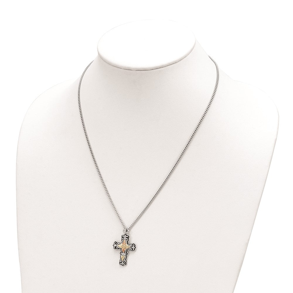 Sterlingsilber Landstrom Mt. Rushmore Schwarz Hills 12K Gold Akzente Antikisiert Kreuz 18 Zoll Federring Verschluss Halskette