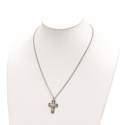 Sterlingsilber Landstrom Mt. Rushmore Schwarz Hills 12K Gold Akzente Antikisiert Kreuz 18 Zoll Federring Verschluss Halskette