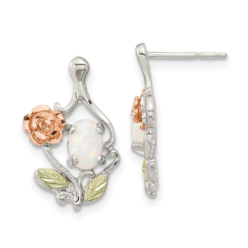 Sterlingsilber Landstrom Mt. Rushmore Schwarz Hills 12K Gold Akzente Rose und Im Labor Erzeugt Weiß Opal Stecker Ohrhänger