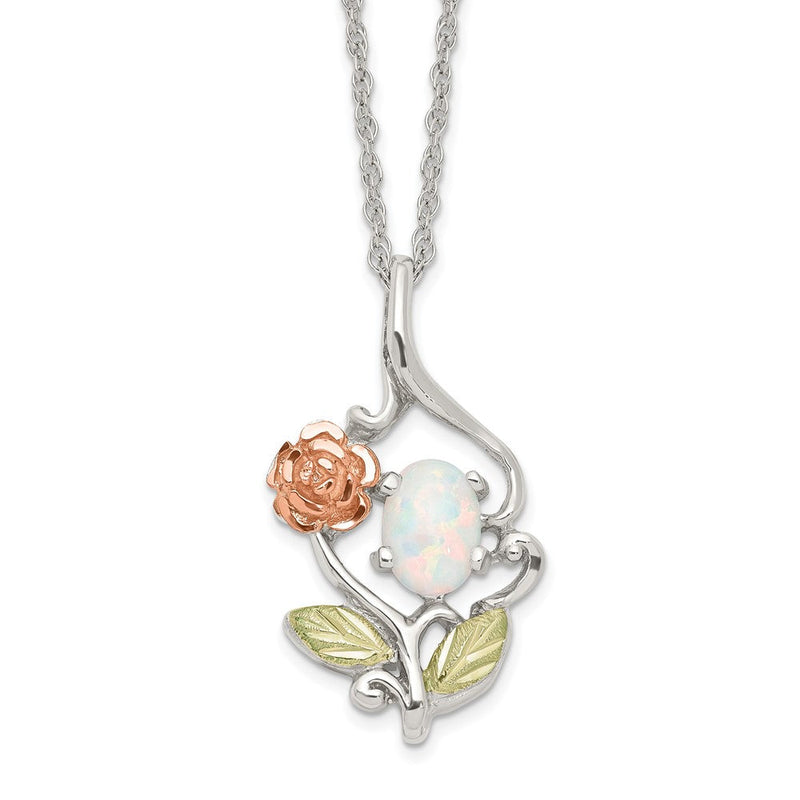 Sterlingsilber Landstrom Mt. Rushmore Schwarz Hills 12K Gold Akzente Rose und Im Labor Erzeugt Weiß Opal 18 Zoll Federring Verschluss Halskette