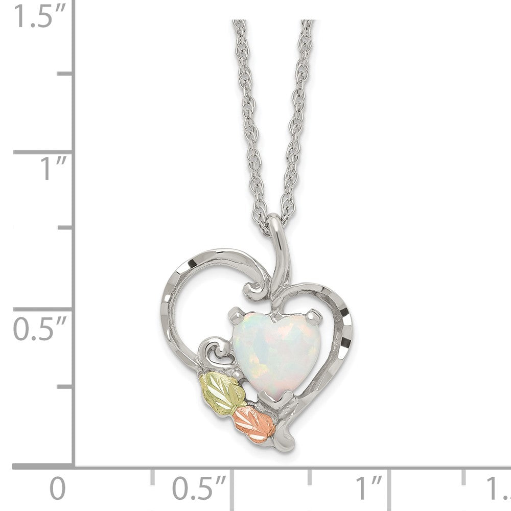 Sterlingsilber Landstrom Mt. Rushmore Schwarz Hills 12K Gold Akzente Im Labor Erzeugt Weiß Opal Herz 18 Zoll Federring Verschluss Halskette