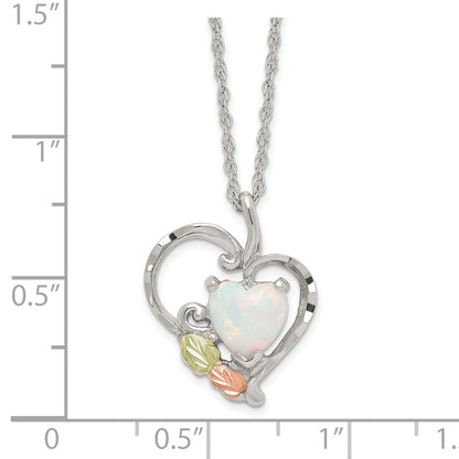Sterlingsilber Landstrom Mt. Rushmore Schwarz Hills 12K Gold Akzente Im Labor Erzeugt Weiß Opal Herz 18 Zoll Federring Verschluss Halskette
