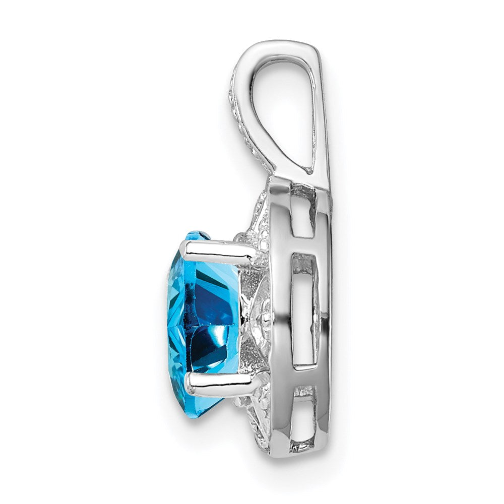 Sterlingsilber Rhodiniert Diamant. & Blautopas Anhänger