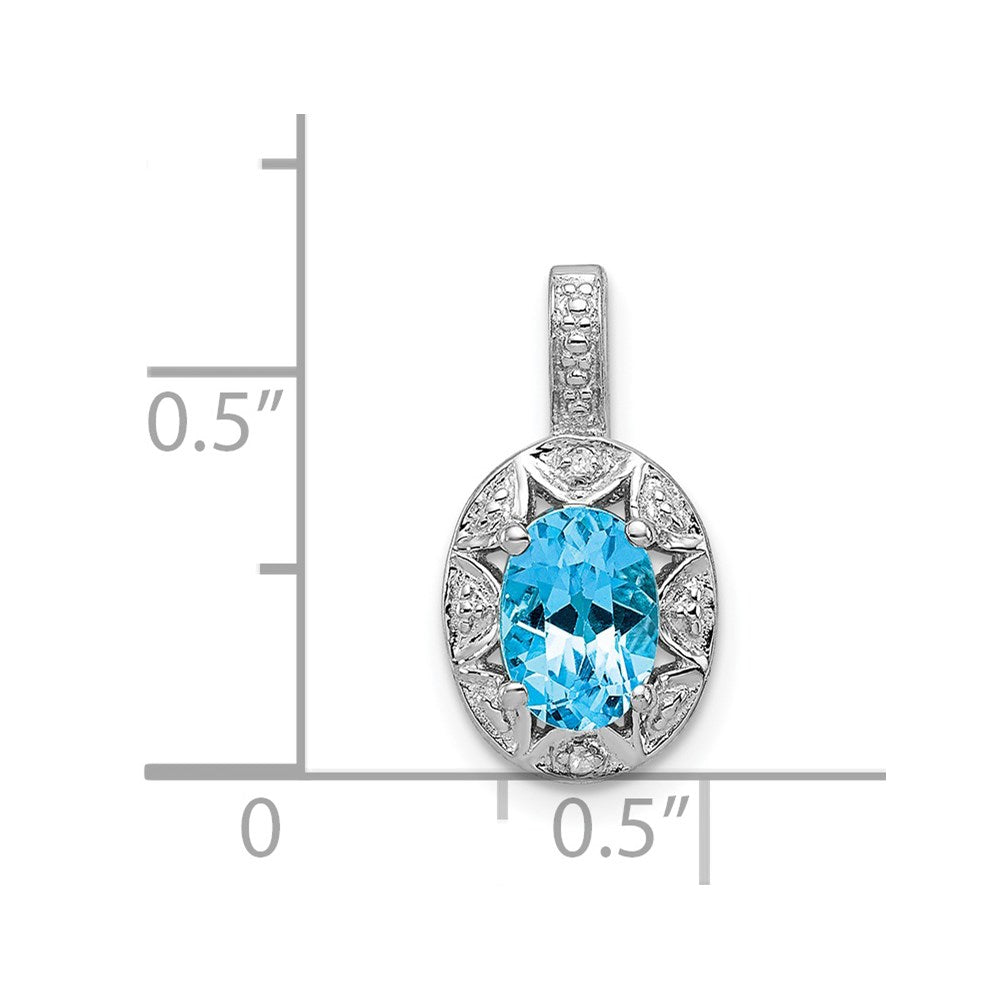 Sterlingsilber Rhodiniert Diamant. & Blautopas Anhänger
