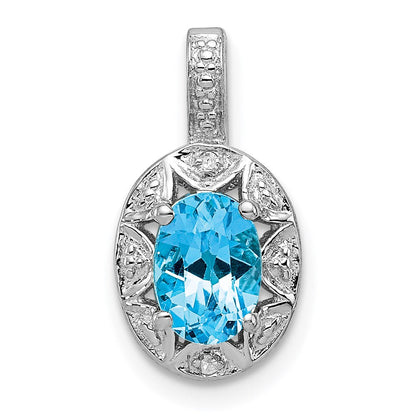 Sterlingsilber Rhodiniert Diamant. & Blautopas Anhänger