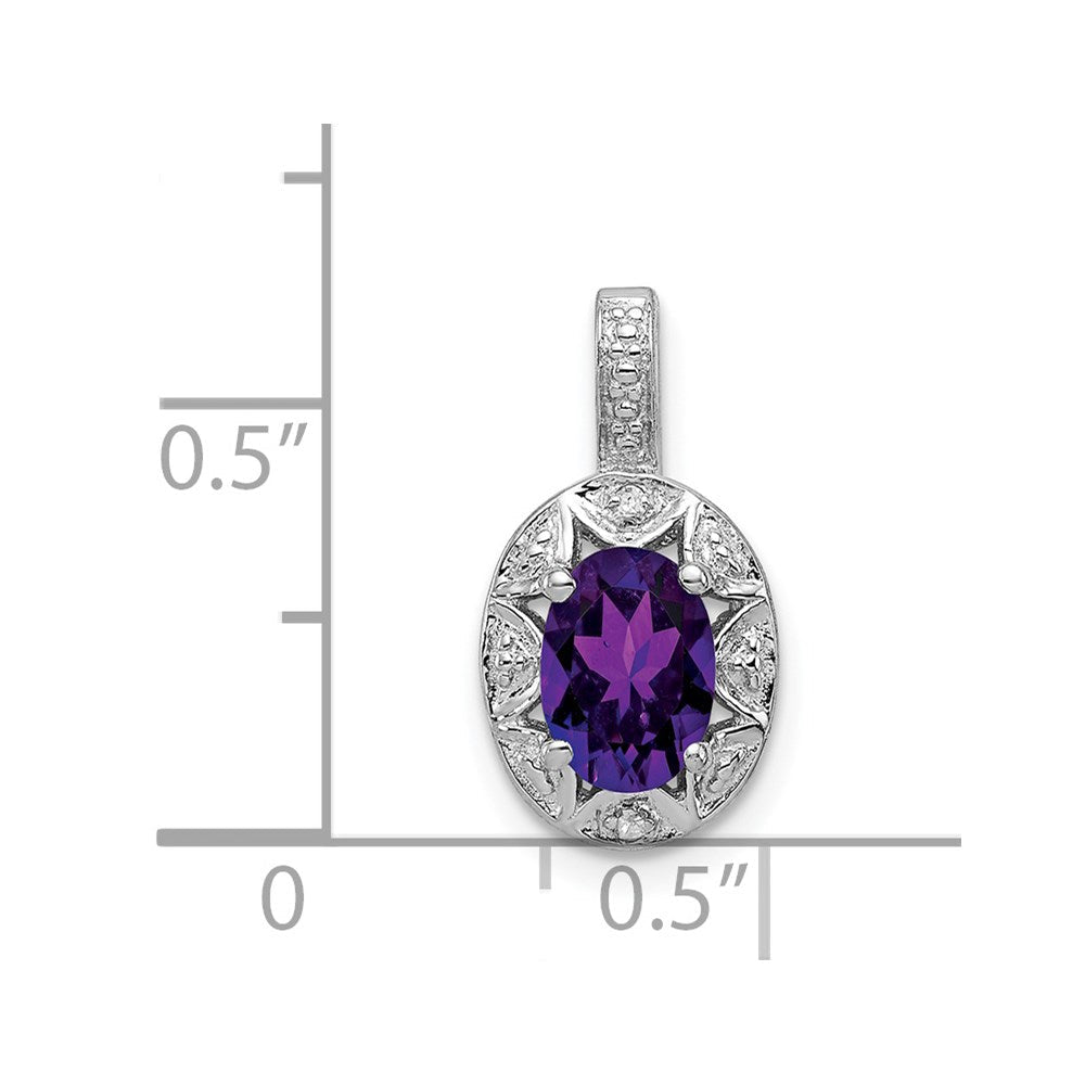 Sterlingsilber Rhodiniert Diamant. & Amethyst Anhänger