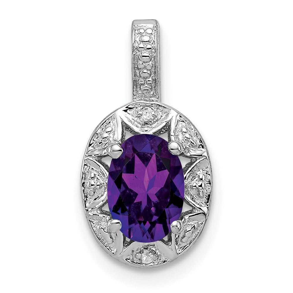 Sterlingsilber Rhodiniert Diamant. & Amethyst Anhänger