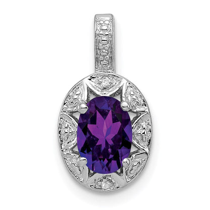Sterlingsilber Rhodiniert Diamant. & Amethyst Anhänger