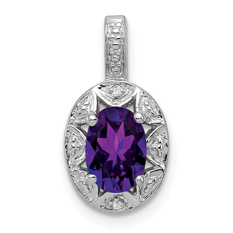 Sterlingsilber Rhodiniert Diamant. & Amethyst Anhänger