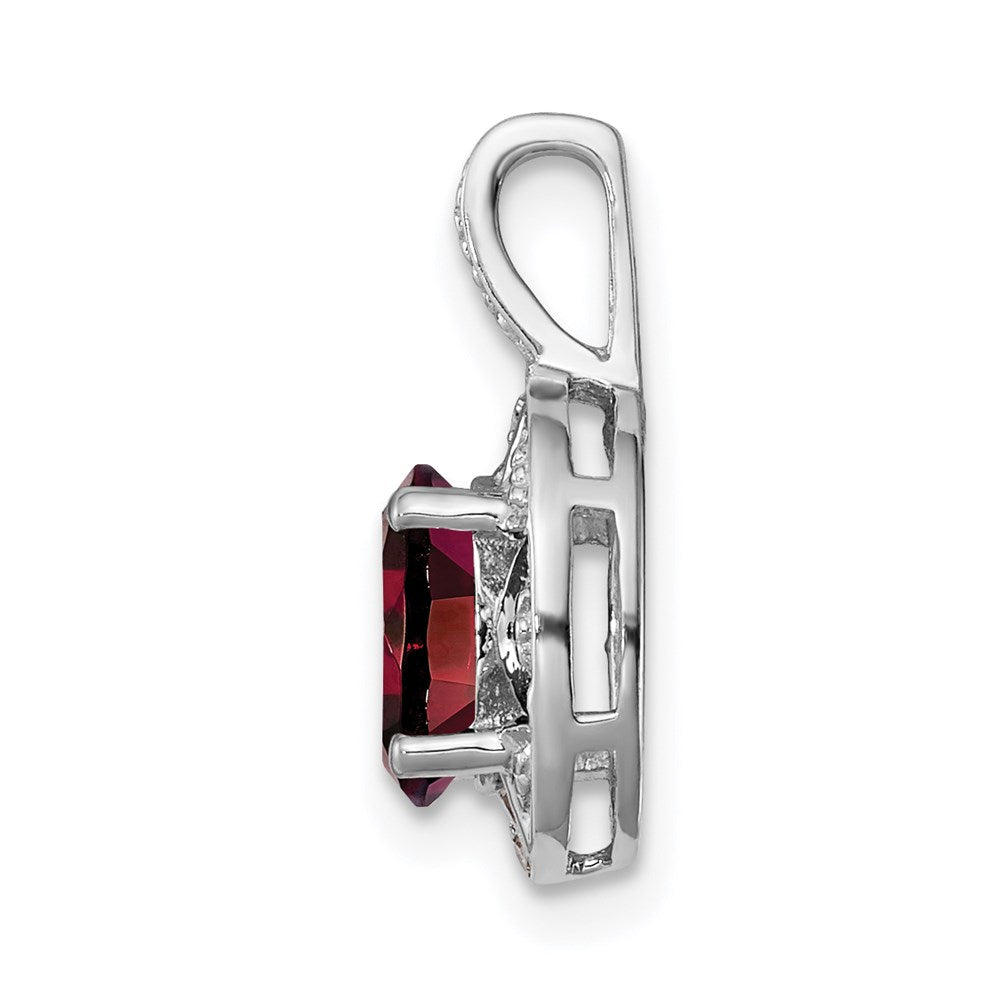 Sterlingsilber Rhodiniert Diamant. & Granat Anhänger
