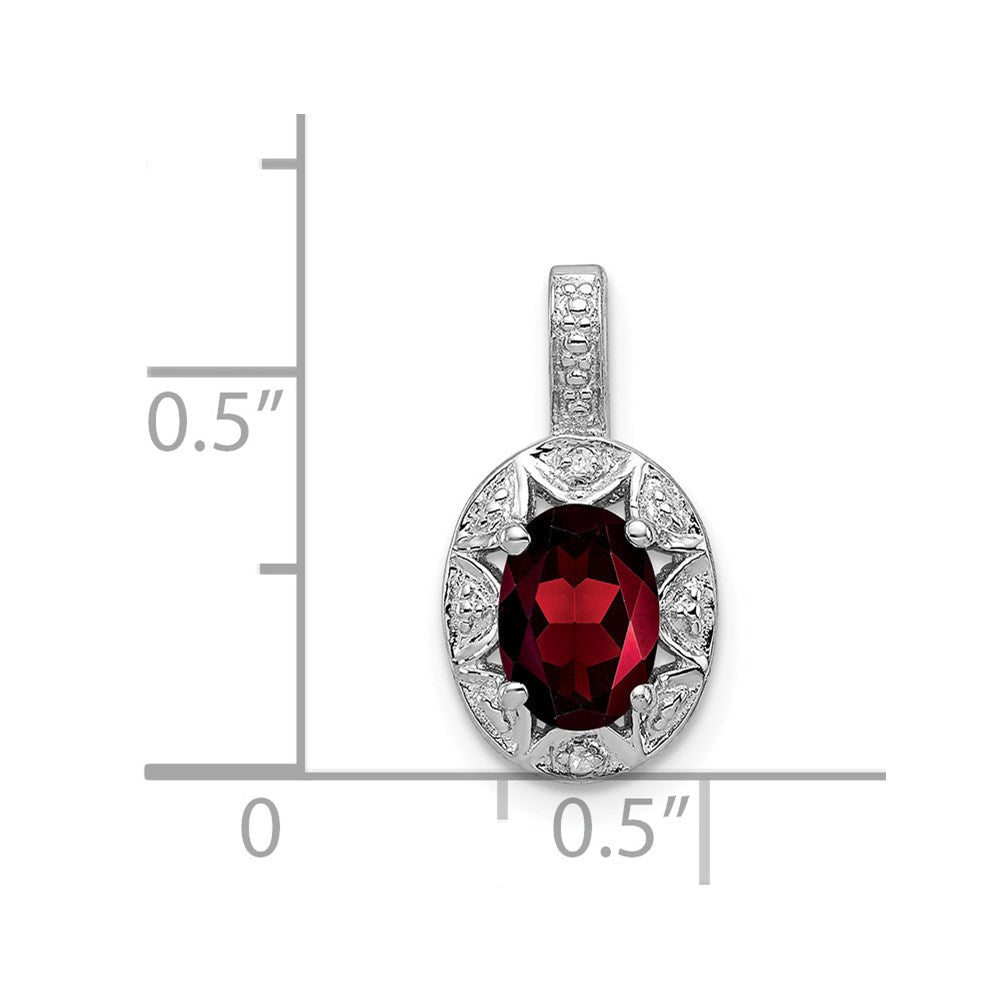 Sterlingsilber Rhodiniert Diamant. & Granat Anhänger