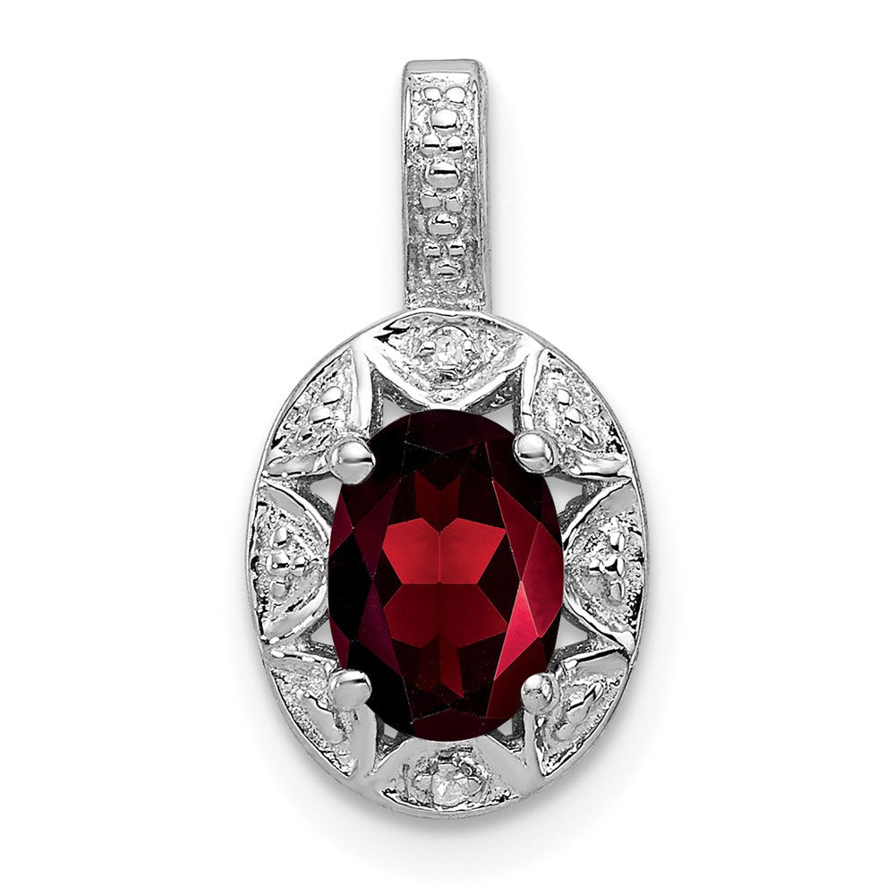 Sterlingsilber Rhodiniert Diamant. & Granat Anhänger