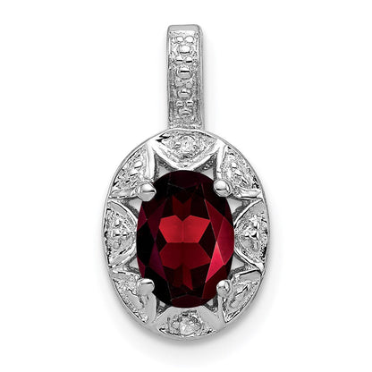 Sterlingsilber Rhodiniert Diamant. & Granat Anhänger