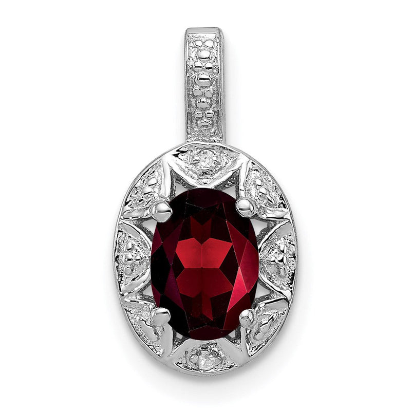 Sterlingsilber Rhodiniert Diamant. & Granat Anhänger