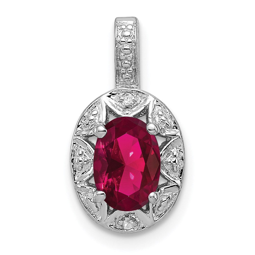 Sterlingsilber Rhodiniert Diamant. & Erzeugt Rubin Anhänger