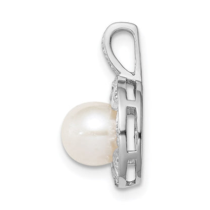 Sterlingsilber Rhodiniert Diamant. & Fw Zuchtperle Anhänger