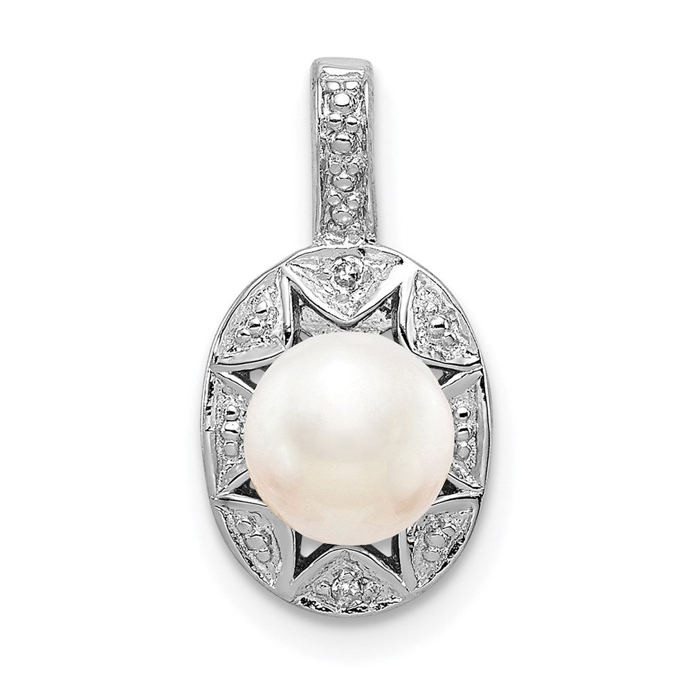 Sterlingsilber Rhodiniert Diamant. & Fw Zuchtperle Anhänger