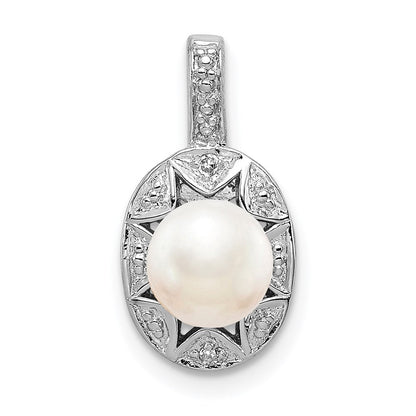 Sterlingsilber Rhodiniert Diamant. & Fw Zuchtperle Anhänger