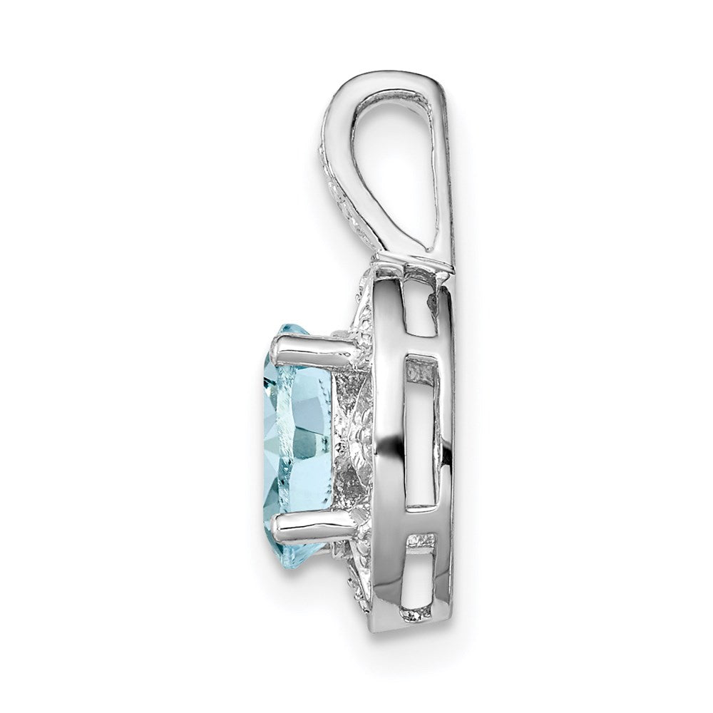 Sterlingsilber Rhodiniert Diamant. & Aquamarin Anhänger